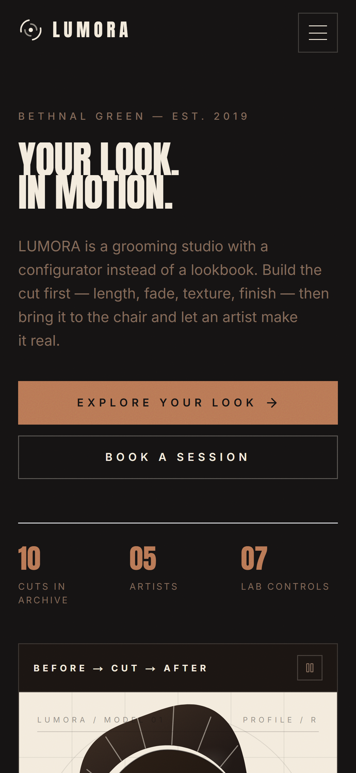 Preview of the LUMORA template's mobile layout