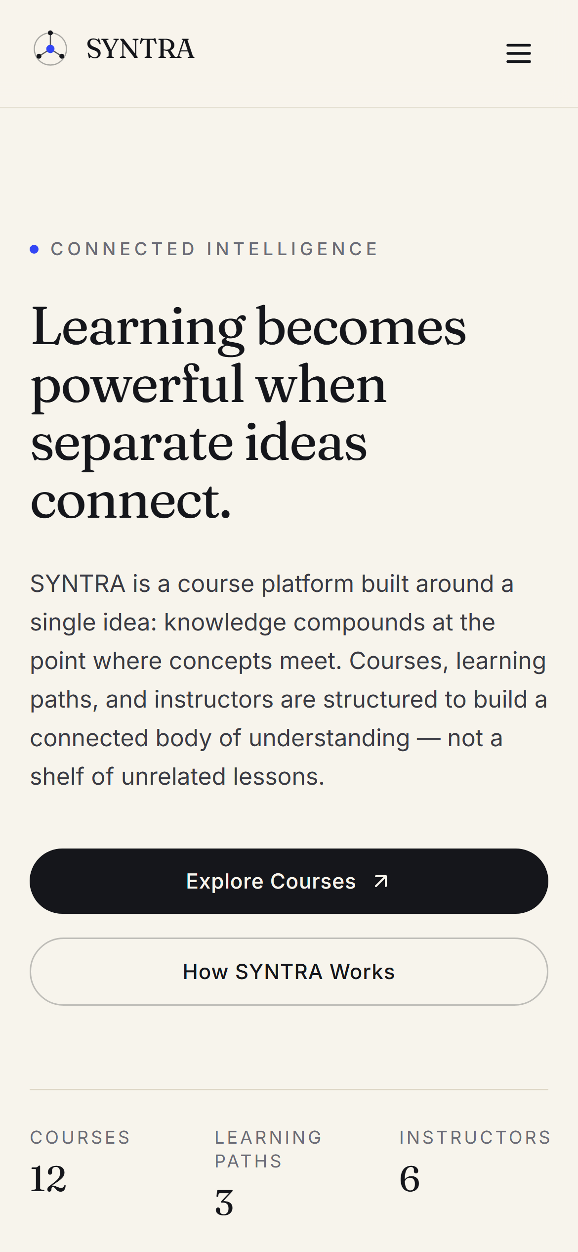 Preview of the SYNTRA template's mobile layout