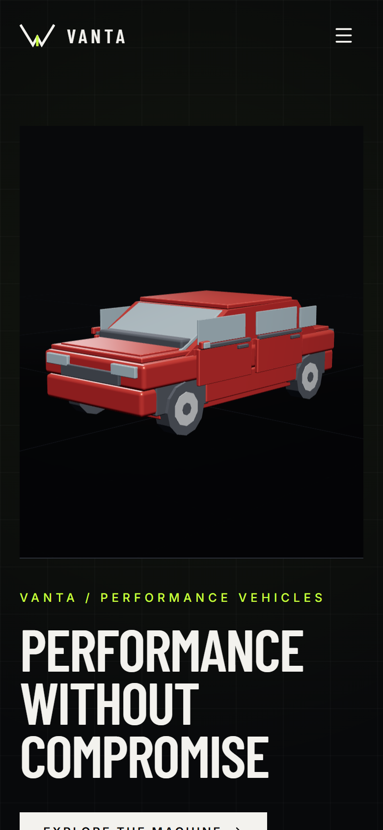 Preview of the VANTA template's mobile layout