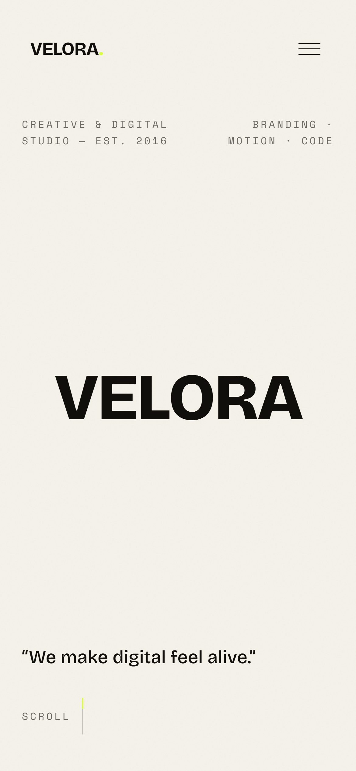 Preview of the VELORA template's mobile layout
