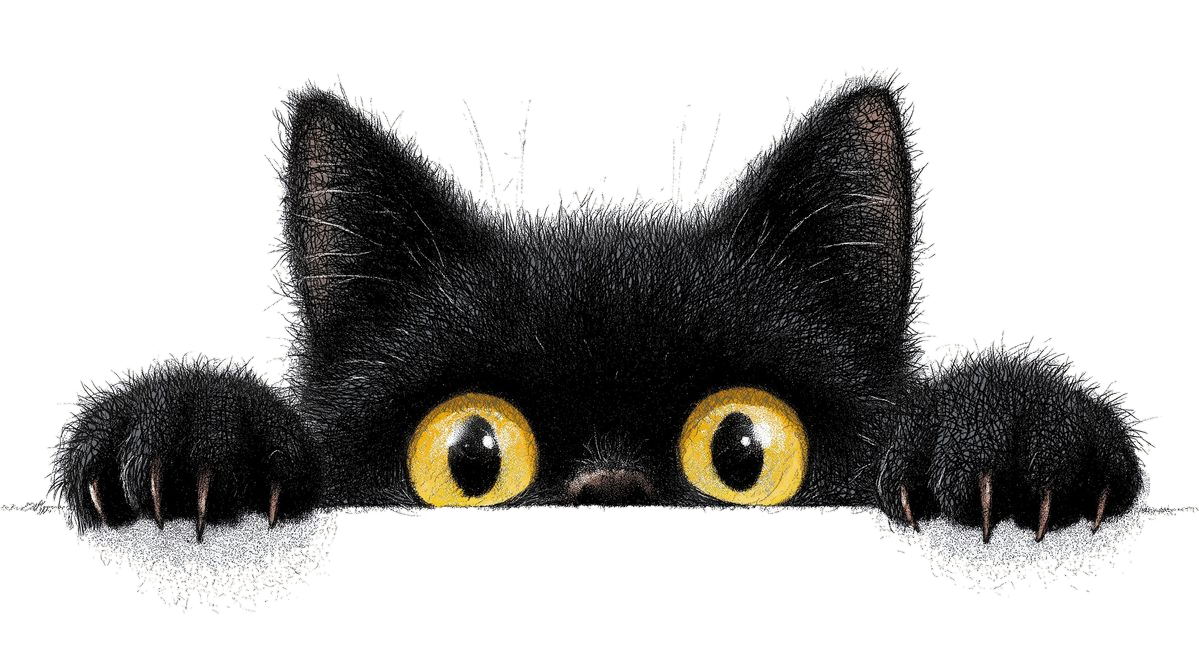 A curious black cat hiding behind the browser preview, peeking over the top edge