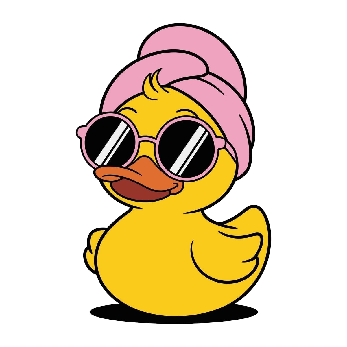 A cool rubber duck wearing sunglasses and a towel turban